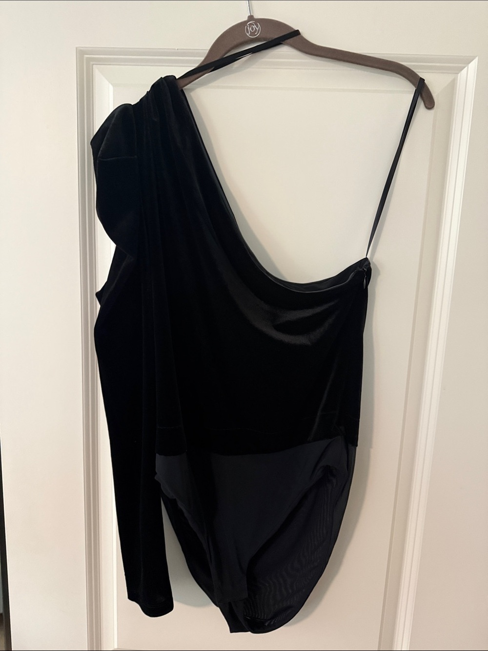 AllSaints Black One-Shoulder Velvet Bodysuit